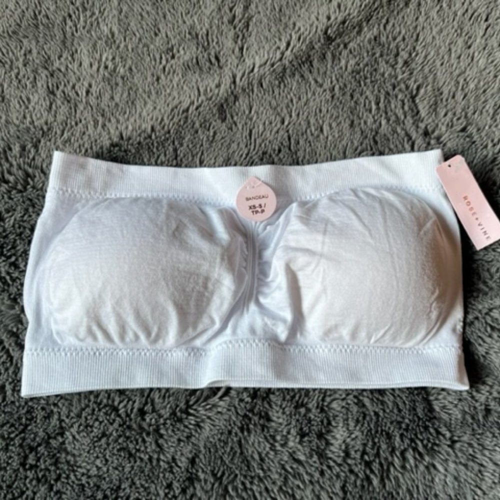 $12 ADD ON Rose + Vine White Strapless Bra XS-S Removable Padded Cups NWT